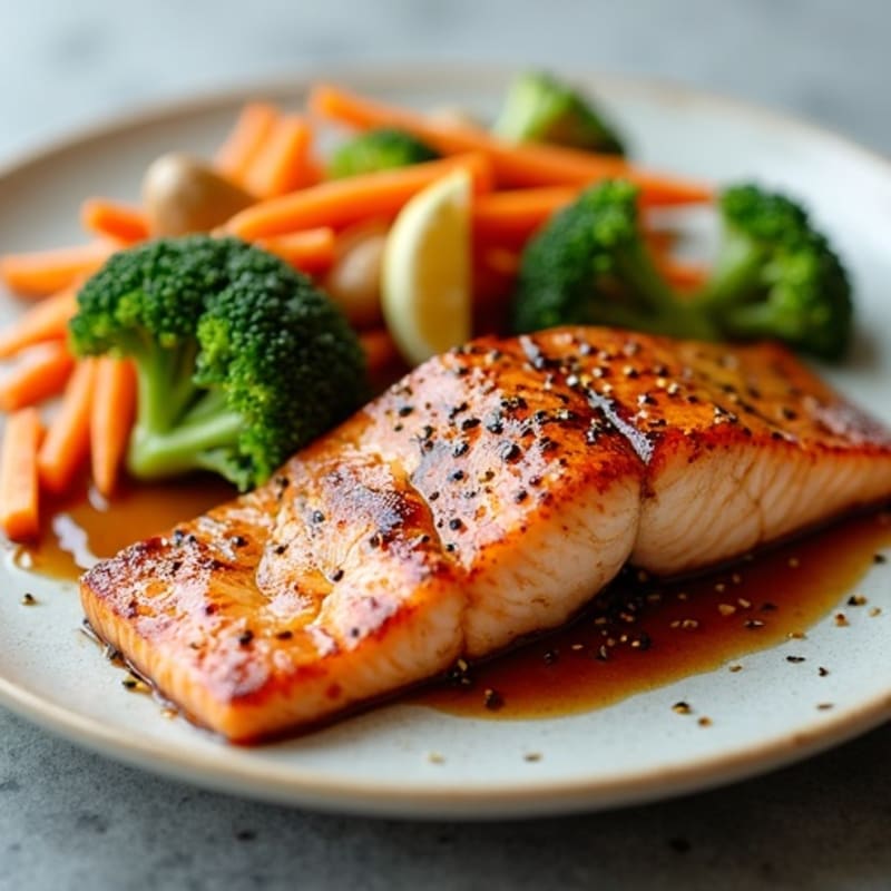 Ginger-Sesame Glazed Salmon with Crispy Vegetables