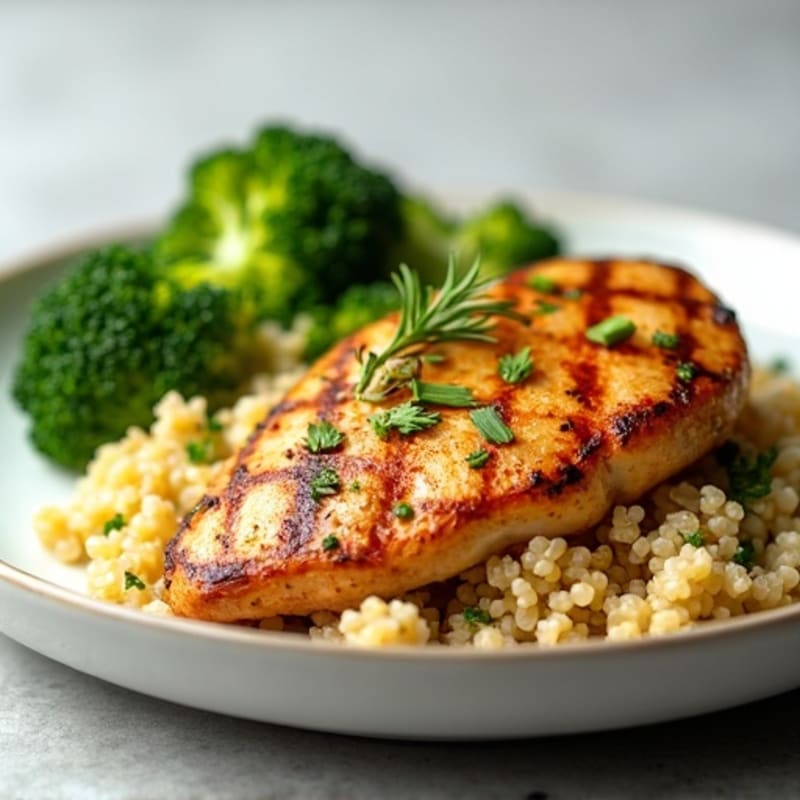 Grilled Chicken Breast with Quinoa and Steamed Broccoli