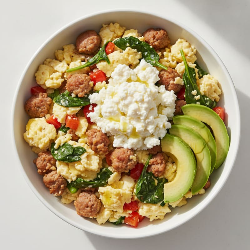 Egg White and Turkey Sausage Scramble with Cottage Cheese