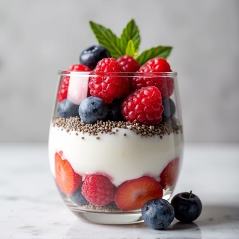 Greek Yogurt Parfait with Mixed Berries and Chia Seeds