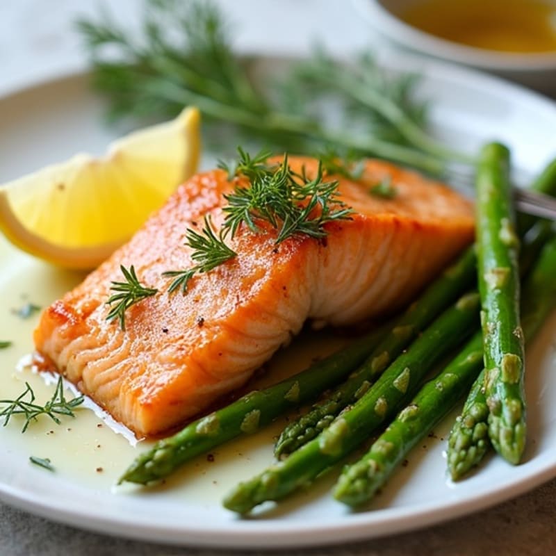 Flaky Roasted Salmon with Lemon-Dill Asparagus