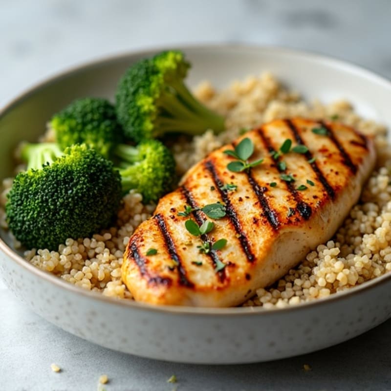 Grilled Chicken Breast with Roasted Broccoli and Quinoa