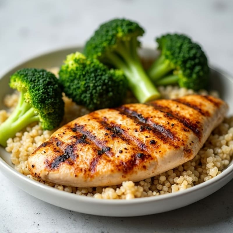 Grilled Chicken Breast with Roasted Broccoli and Quinoa