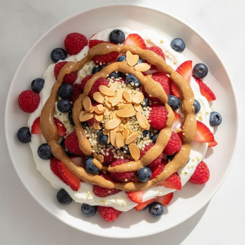 Greek Yogurt Parfait with Mixed Berries and Almond Butter
