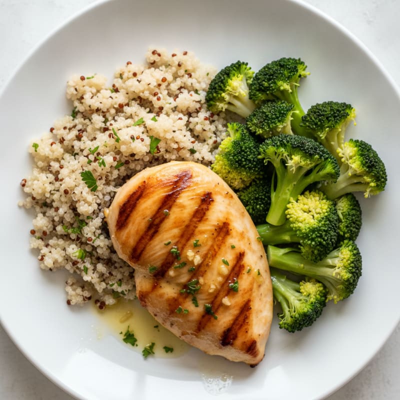 Grilled Chicken Breast with Quinoa and Steamed Broccoli