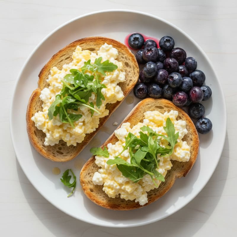 Cottage Cheese Egg Toast with Sourdough and Berries