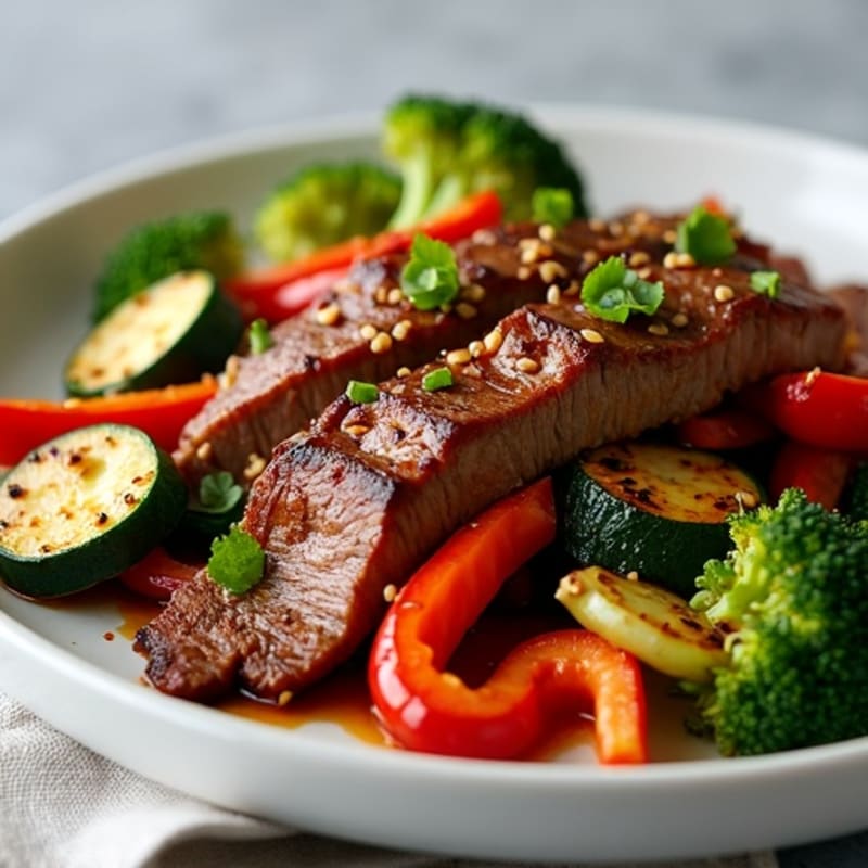 Sweet-Savory Sesame Beef with Charred Vegetables