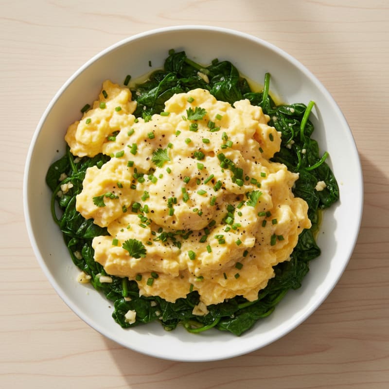 Herby Scrambled Eggs with Sautéed Greens