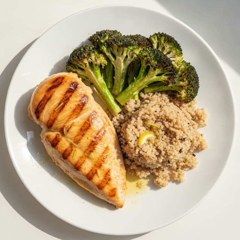 Grilled Chicken Breast with Roasted Broccoli and Quinoa