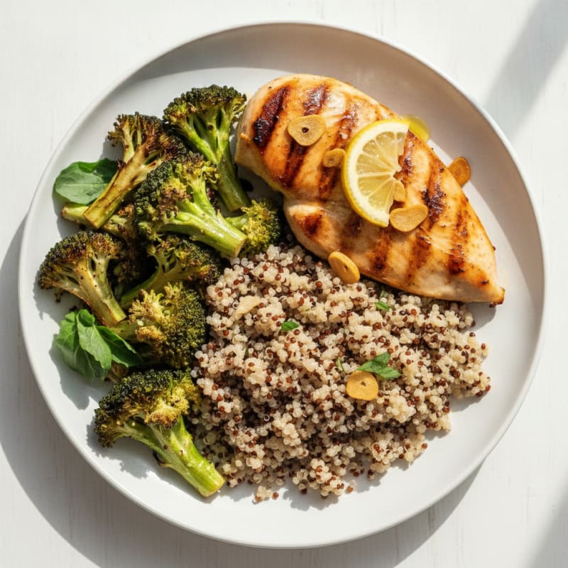 Grilled Chicken Breast with Quinoa and Roasted Broccoli