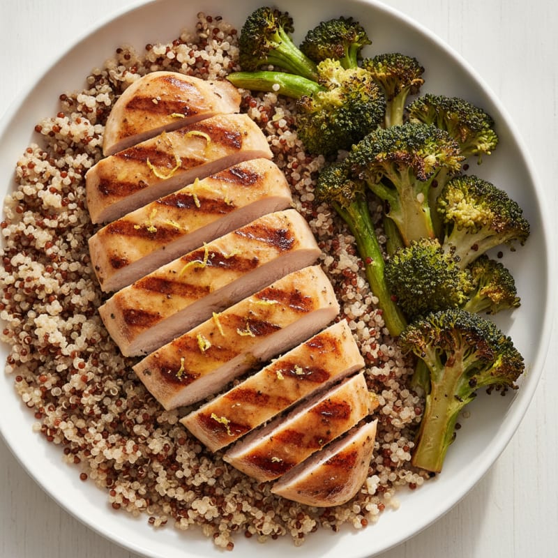 Grilled Chicken Breast with Quinoa and Roasted Broccoli