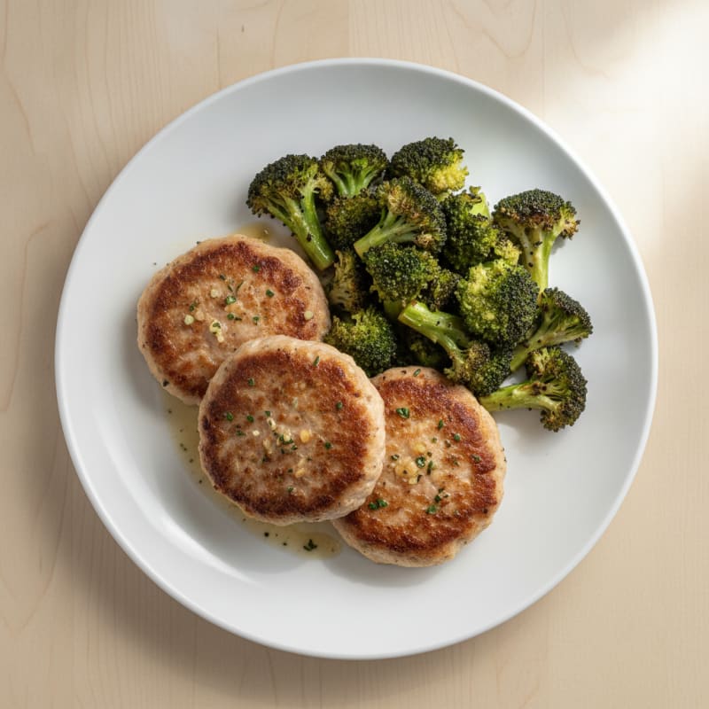 Seared Turkey Patties with Roasted Broccoli