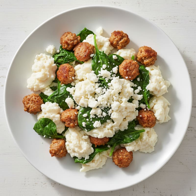 Egg White Scramble with Turkey Sausage and Spinach