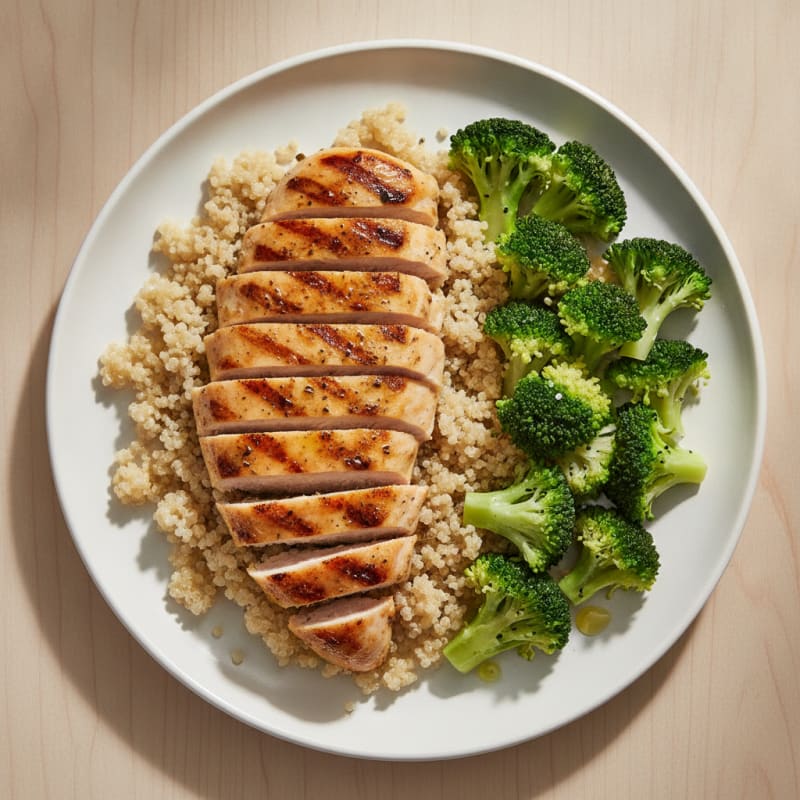 Grilled Chicken Breast with Quinoa and Steamed Broccoli