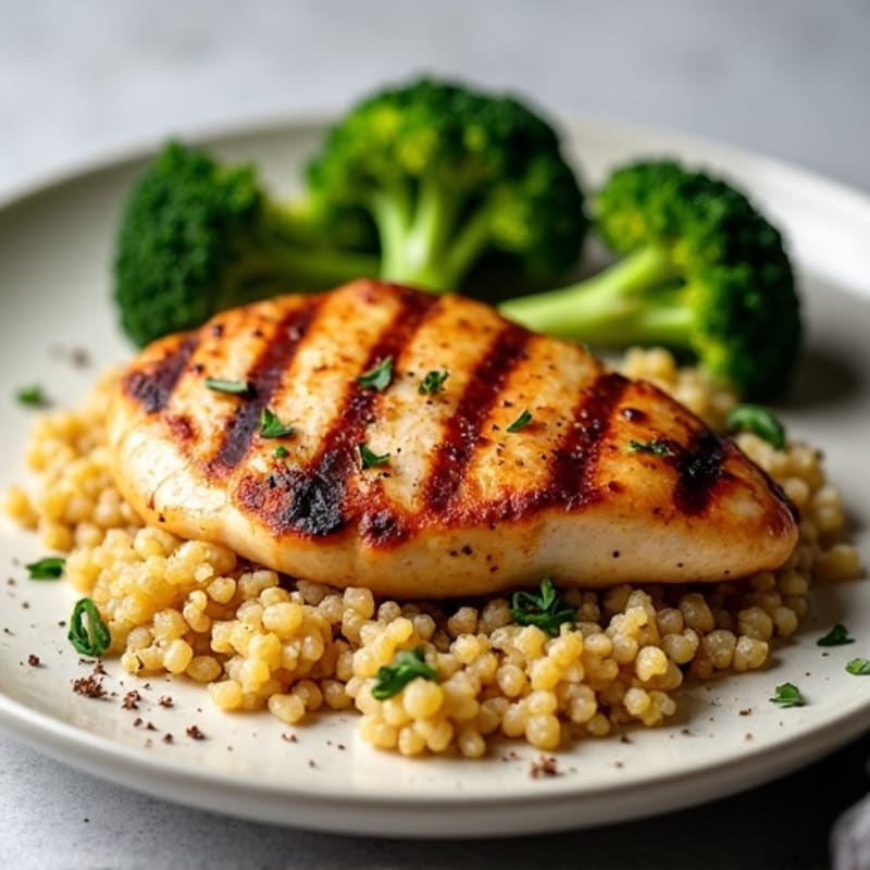 Grilled Chicken Breast with Roasted Broccoli and Quinoa