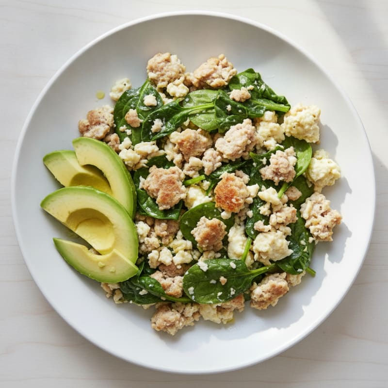 Egg White and Turkey Sausage Scramble with Spinach