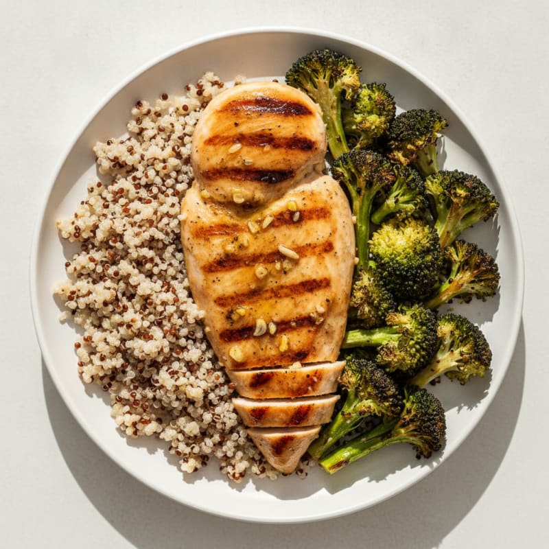 Grilled Chicken Breast with Quinoa and Roasted Broccoli