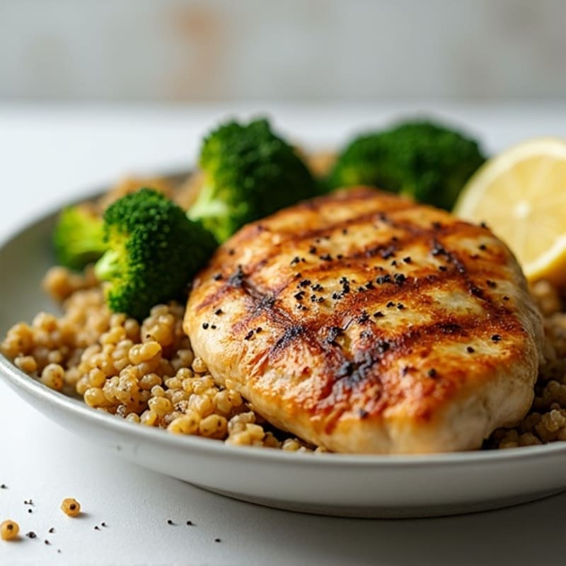 Grilled Chicken Breast with Quinoa and Roasted Broccoli