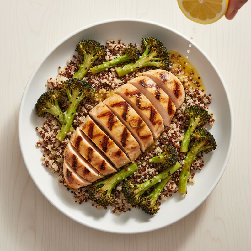 Grilled Chicken Breast with Quinoa and Roasted Broccoli