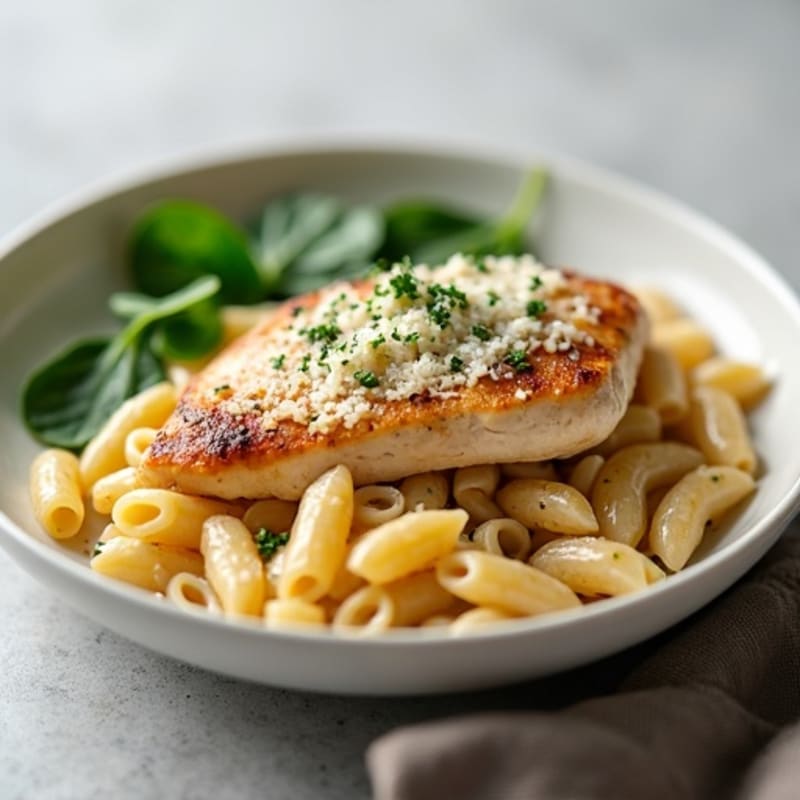 Healthy Chicken with Creamy Garlic Parmesan Pasta