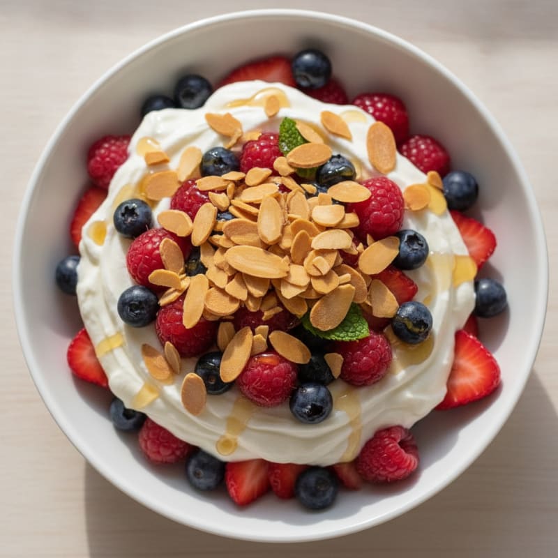 Greek Yogurt Protein Parfait with Mixed Berries and Almonds