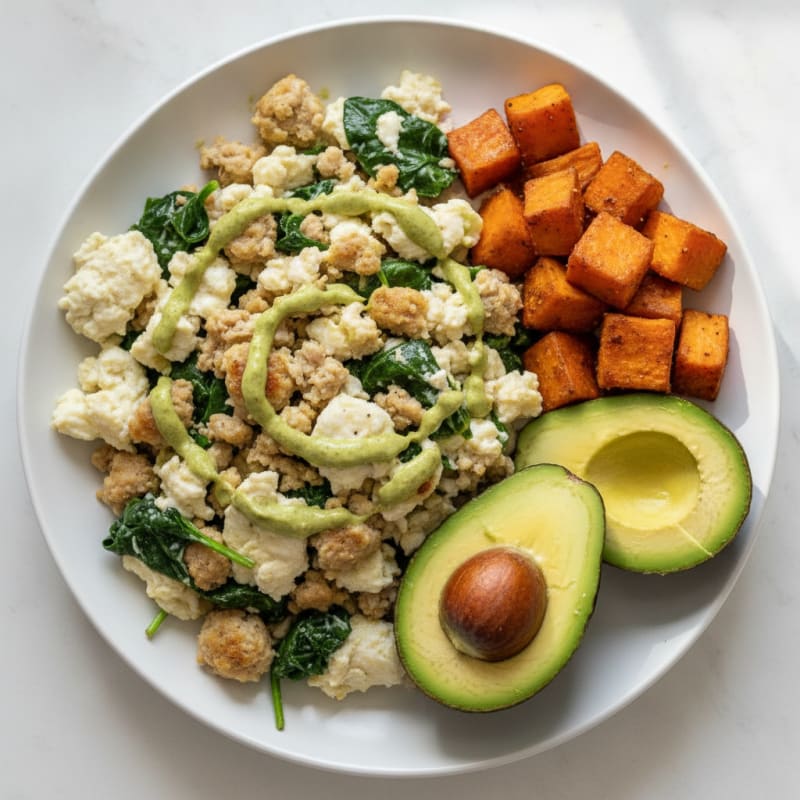 Egg White and Turkey Sausage Scramble with Spinach