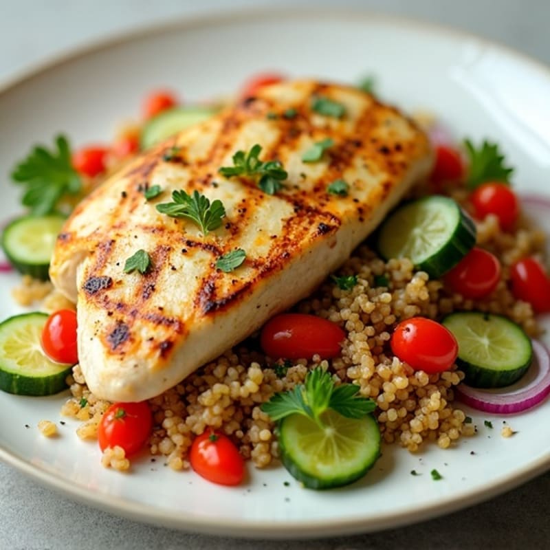 Grilled Chicken Breast with Crunchy Quinoa Salad and Lemon Vinaigrette