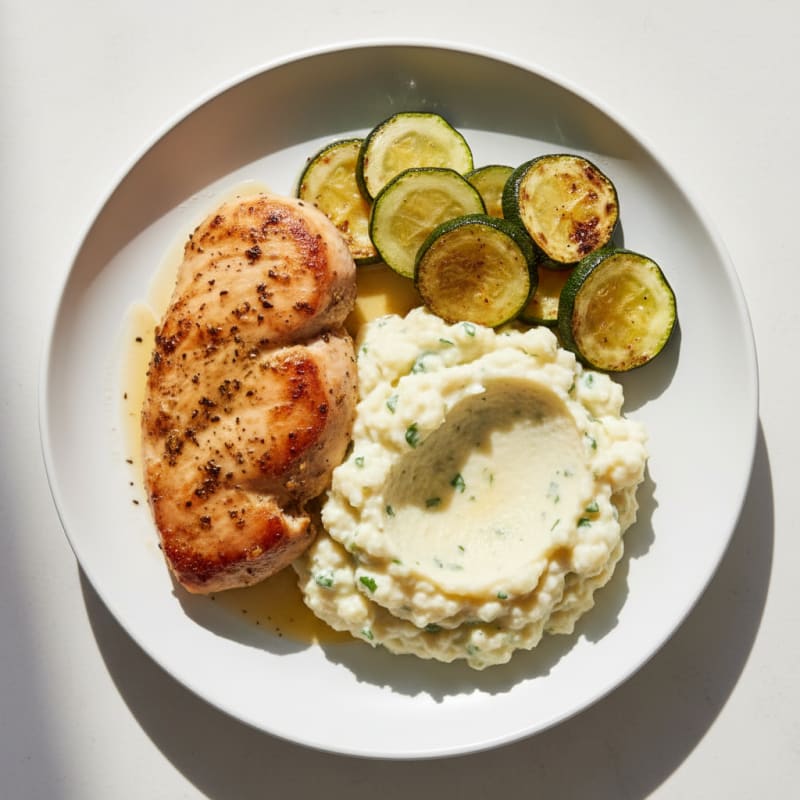 Seared Turkey Breast with Roasted Zucchini and Cauliflower Mash