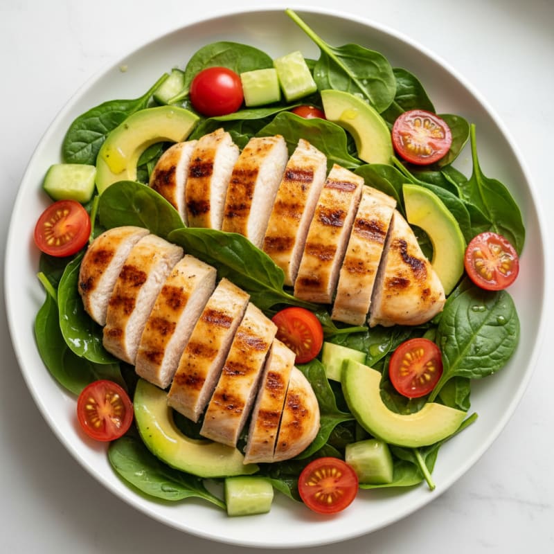 Grilled Chicken and Spinach Salad with Cherry Tomatoes