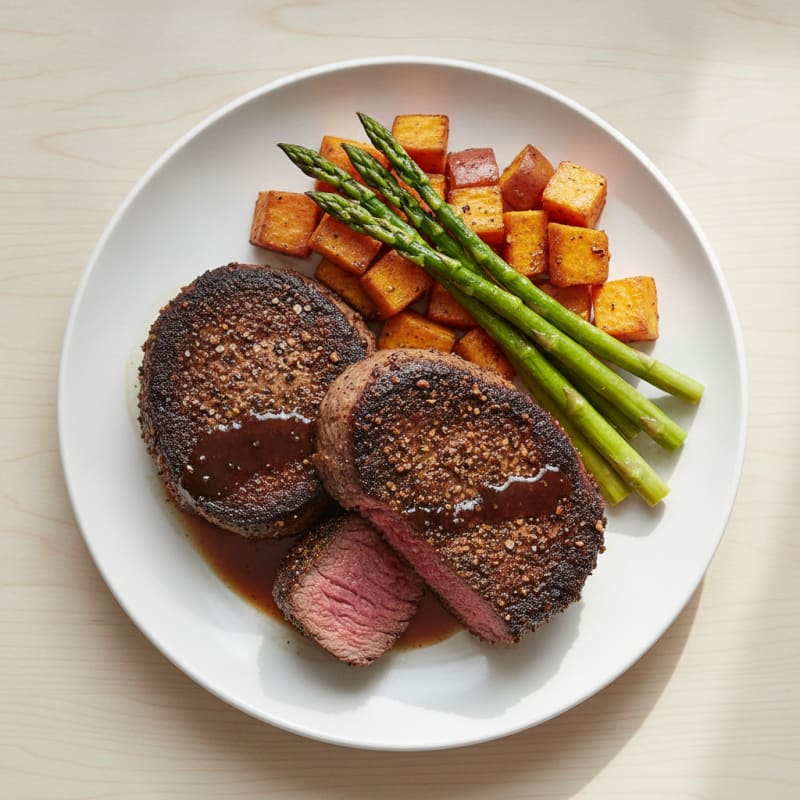 Cocoa-Crusted Elk Steaks with Sweet Potato
