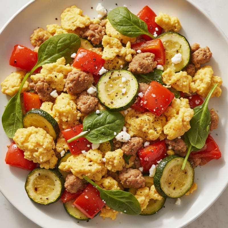 Hearty Scrambled Eggs with Roasted Vegetables