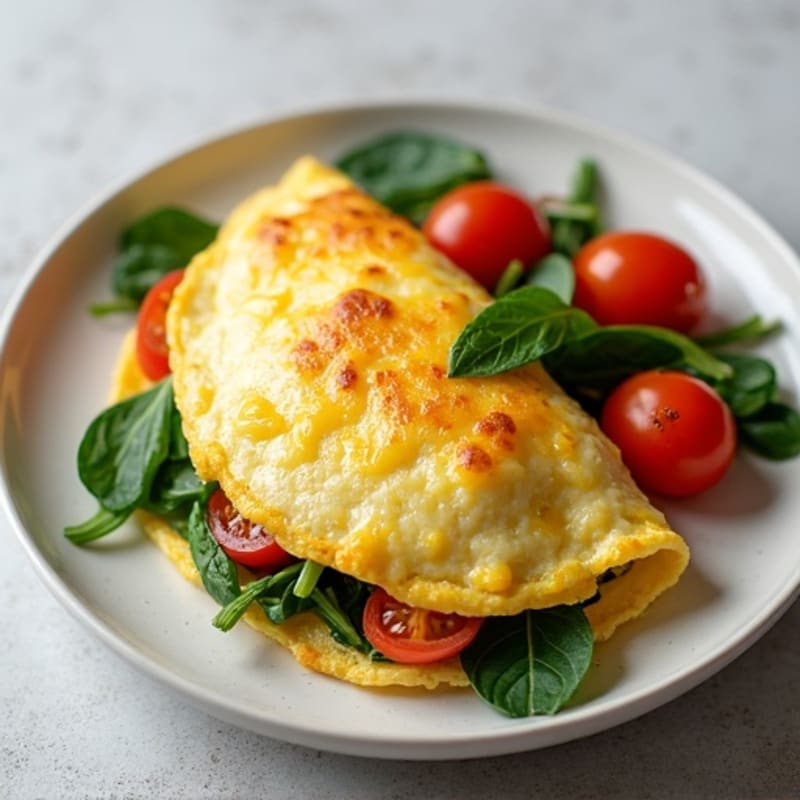 Fluffy Egg White Omelet with Fresh Spinach and Cherry Tomatoes
