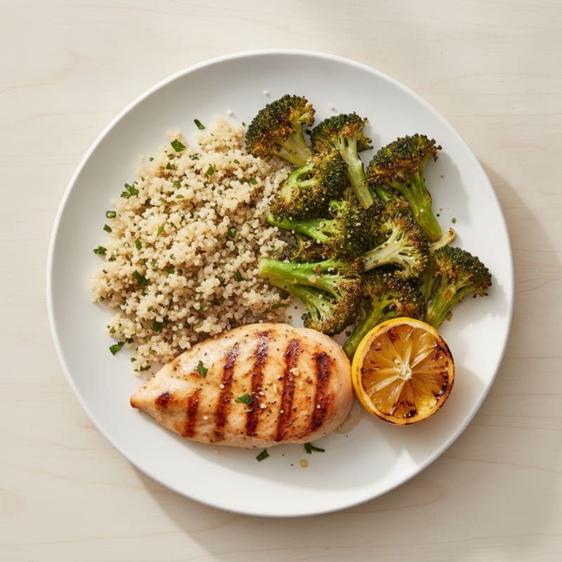 Grilled Chicken Breast with Roasted Broccoli and Quinoa