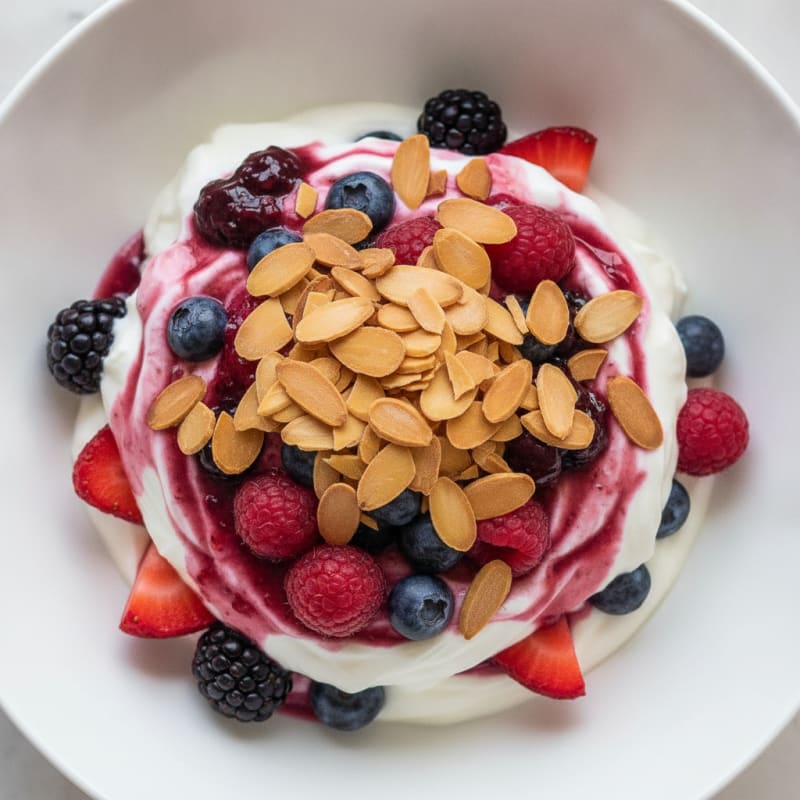 Greek Yogurt Protein Parfait with Mixed Berries and Almonds
