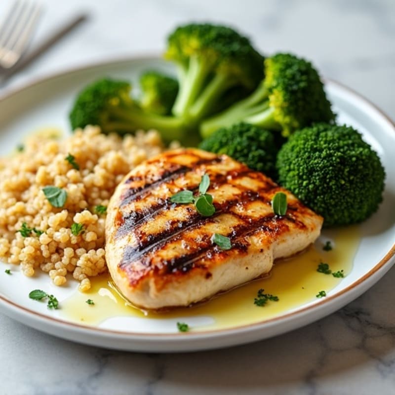 Grilled Chicken Breast with Quinoa and Roasted Broccoli