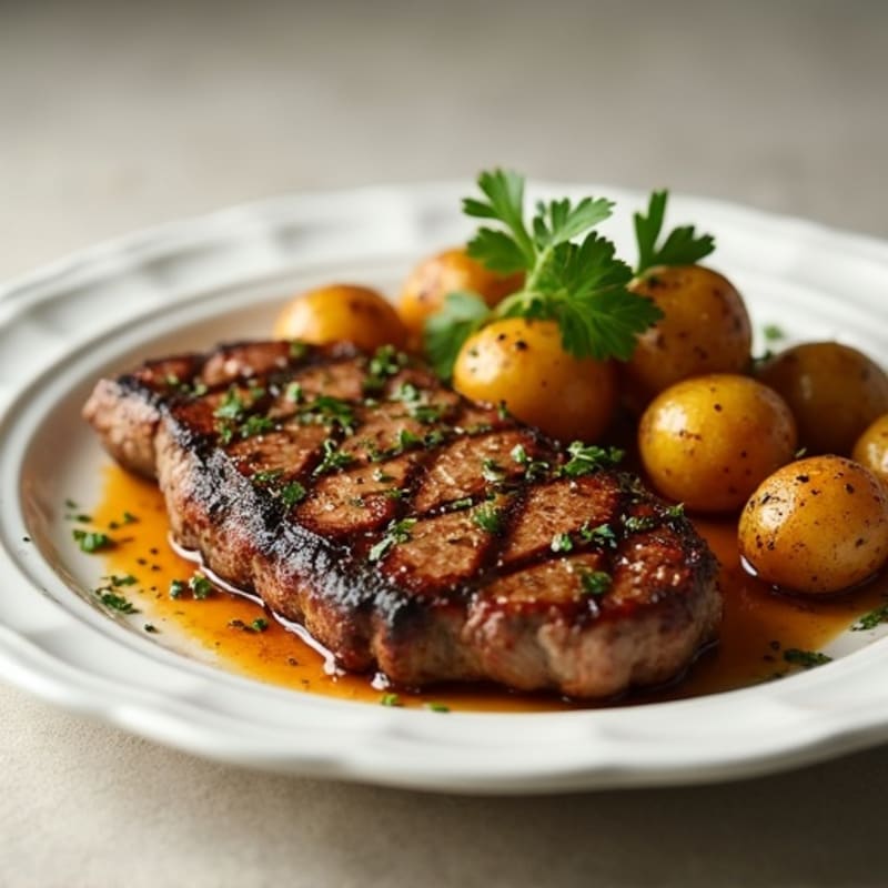 Herb-Garlic Butter Seared Steak with Roasted Baby Potatoes