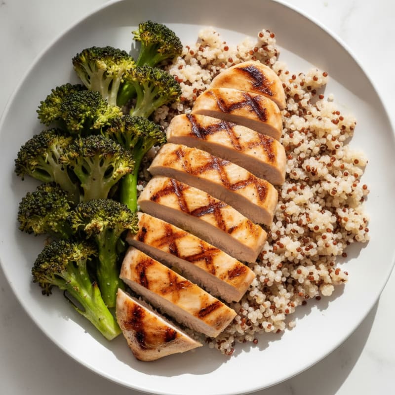 Grilled Chicken Breast with Quinoa and Roasted Broccoli
