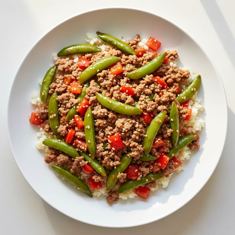Ground Beef Stir-Fry with Bell Peppers and Snap Peas