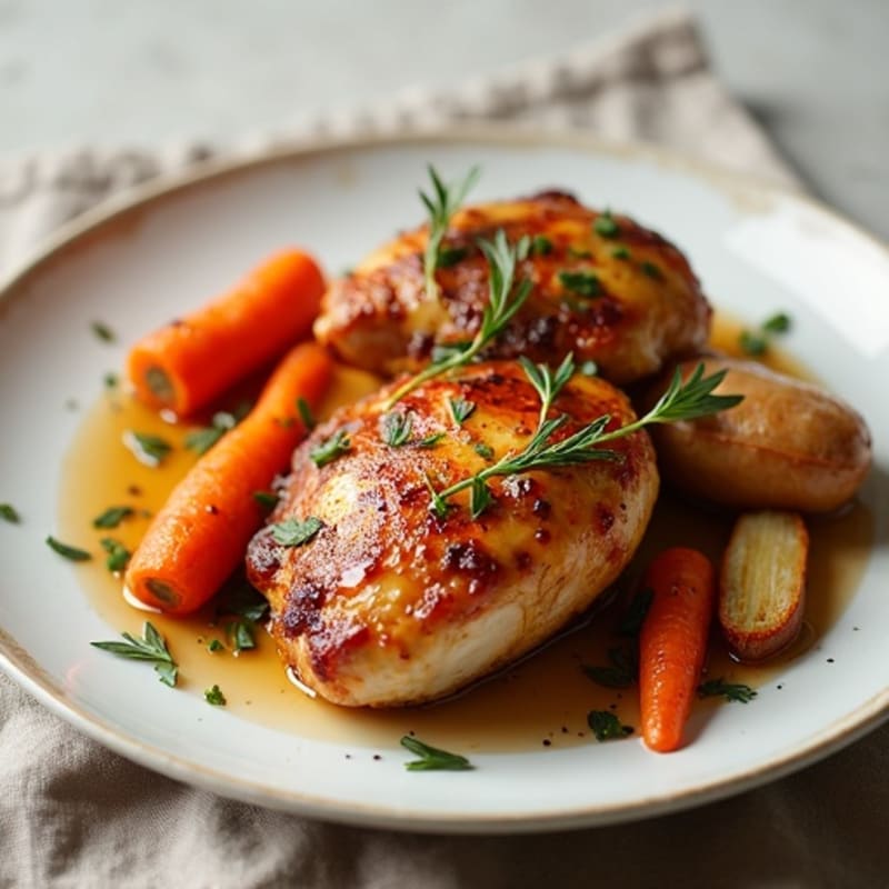 Maple-Glazed Baked Chicken Thighs with Crispy Roasted Root Vegetables