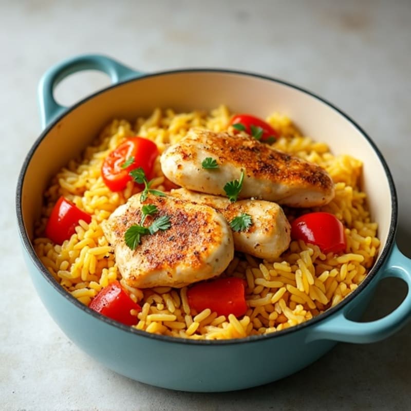 One-Pot Lean Chicken and Saffron Rice with Fresh Bell Peppers