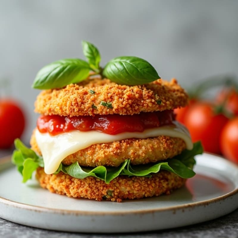 Crispy Baked Chicken Burger with Melted Mozzarella and Fresh Tomato Sauce
