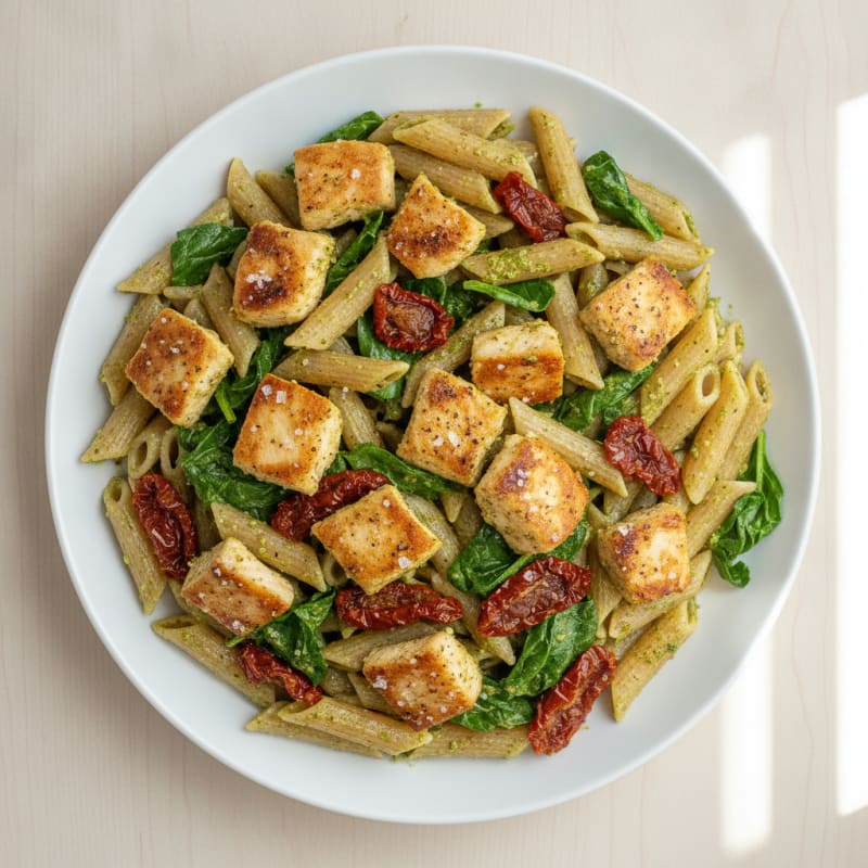 Pesto Chicken Pasta with Sun-Dried Tomatoes