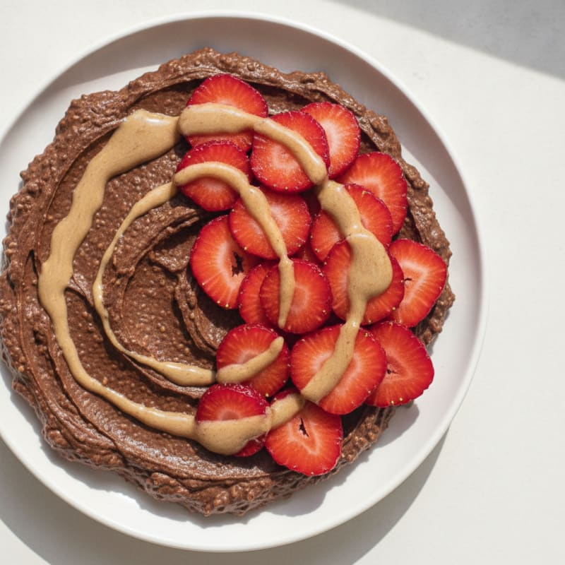 Chocolate Protein Chia Pudding with Sliced Strawberries