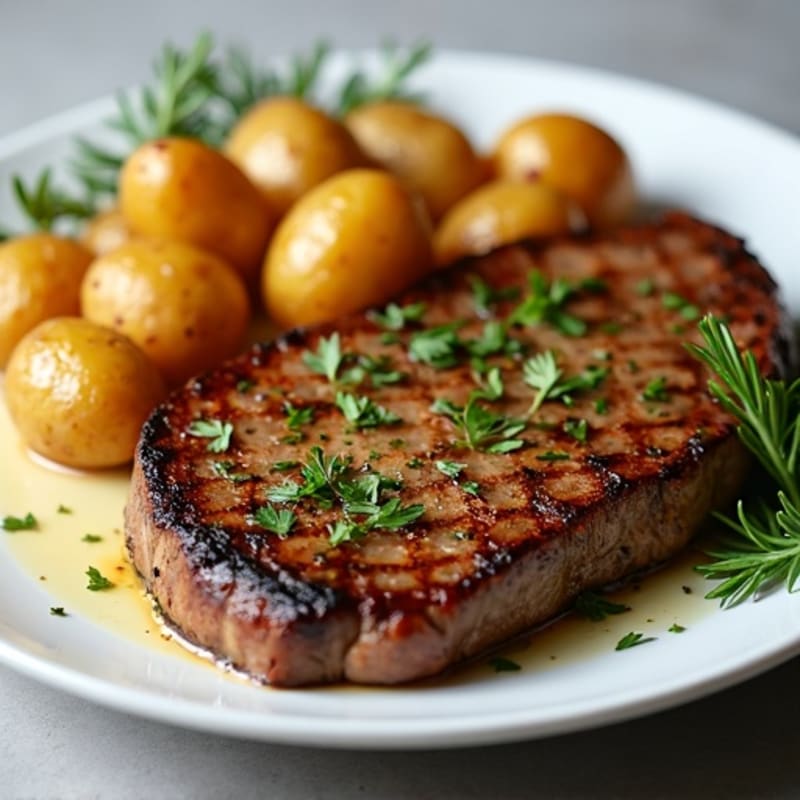 Herb-Garlic Butter Seared Steak with Roasted Baby Potatoes