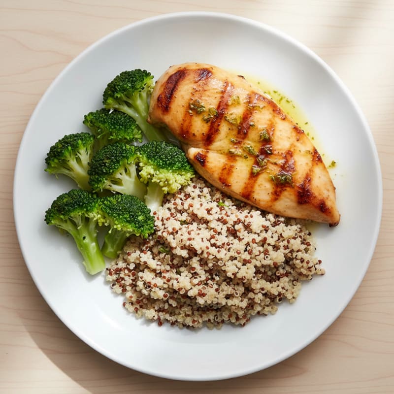 Grilled Chicken Breast with Quinoa and Steamed Broccoli
