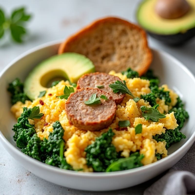 Egg White and Spinach Scramble with Turkey Sausage