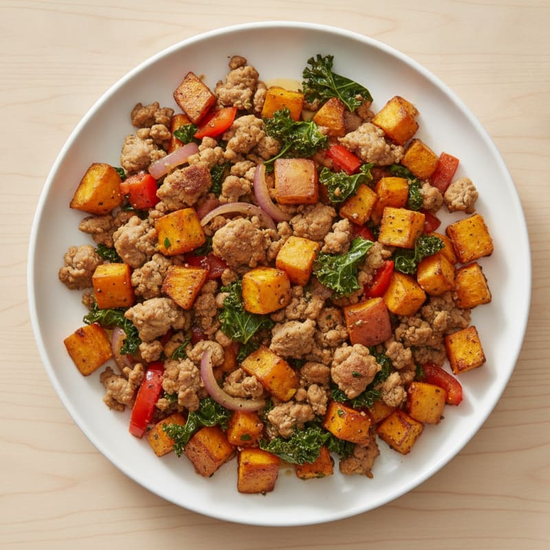 High-Protein Savory Sweet Potato and Turkey Sausage Hash