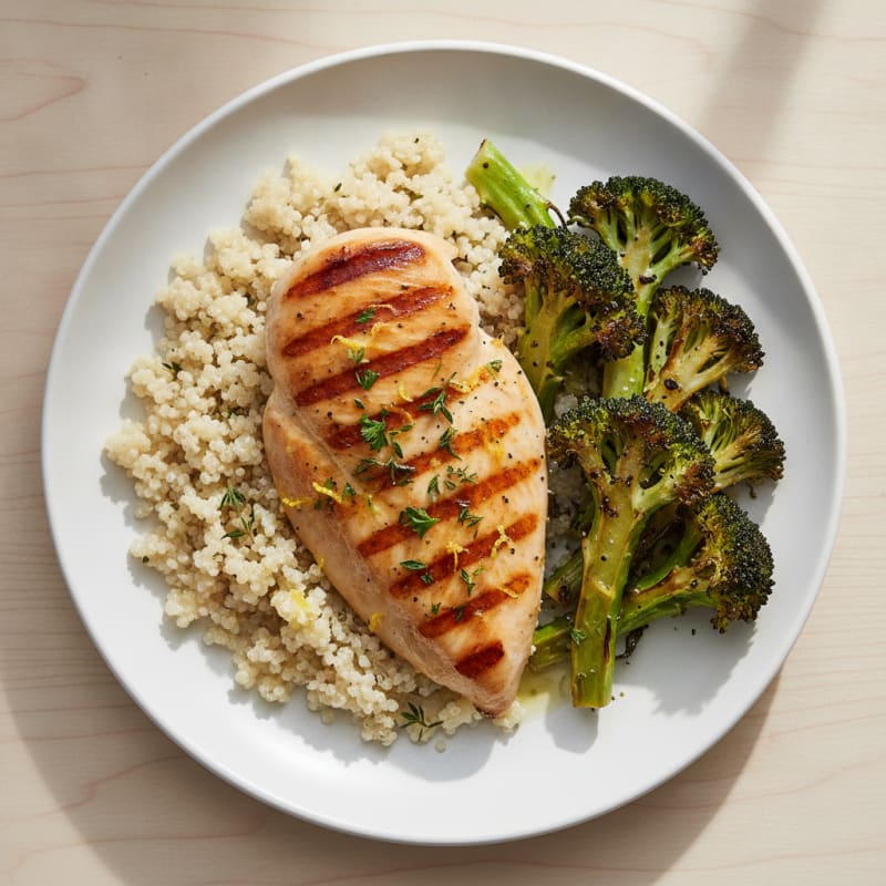 Grilled Chicken Breast with Quinoa and Roasted Broccoli