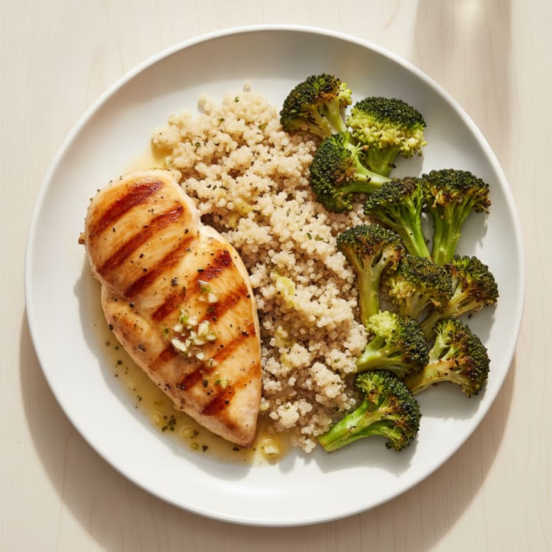 Grilled Chicken Breast with Roasted Broccoli and Quinoa