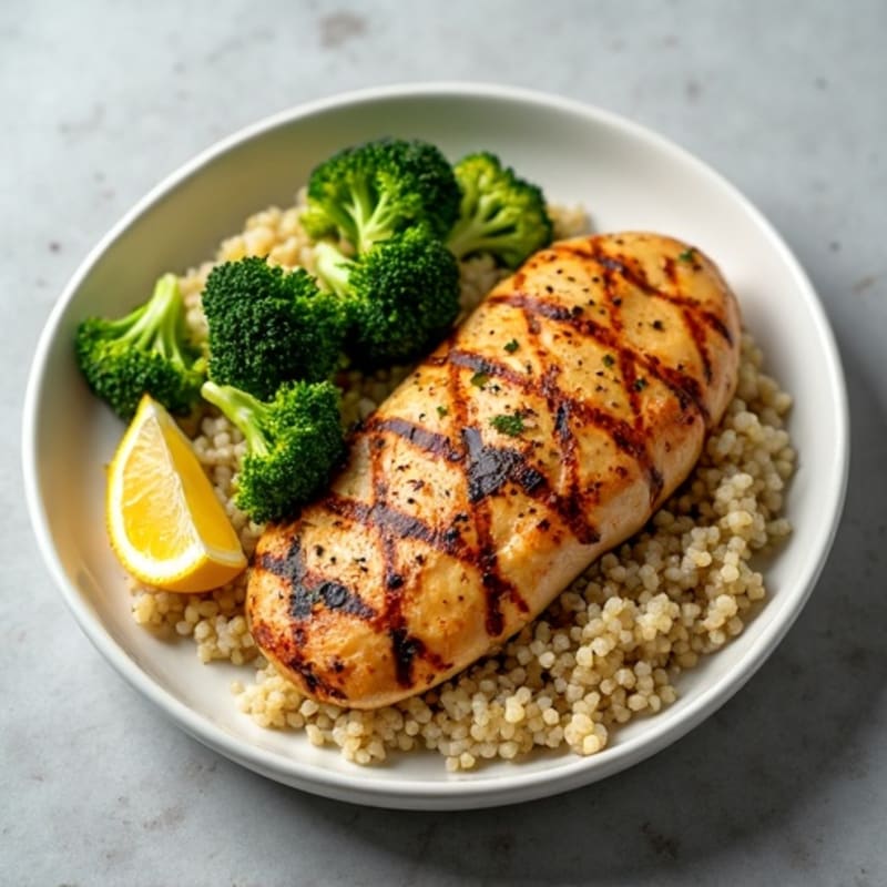 Grilled Chicken Breast with Quinoa and Roasted Broccoli